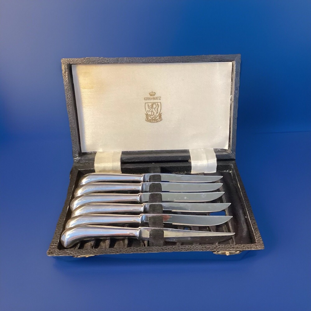 MCM Set of 6 Small Stainless Steel Knives w/ Case Kirk &‎ Matz Sheffield Vintage